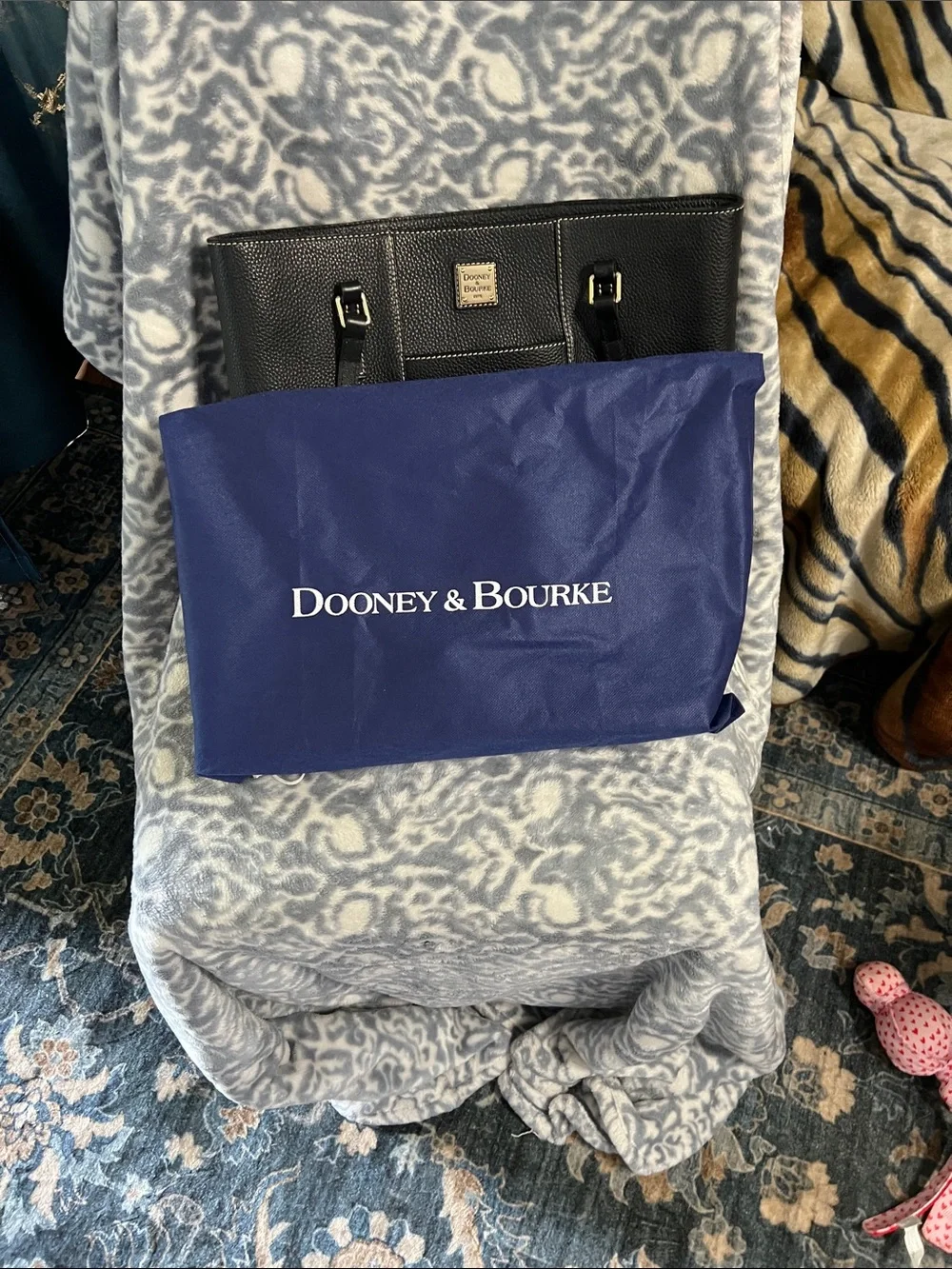 Dooney & Bourke Black Pebble Leather Tote with Front Pocket